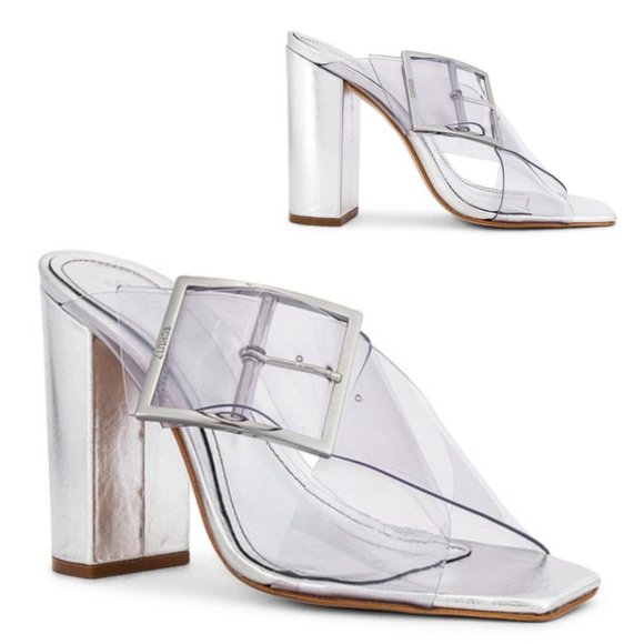 Schutz Shoes - Schutz Metallic Silver Faux Leather Madaleni Mule